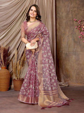 Ethnic Motifs Zari Woven Design Banarasi Saree